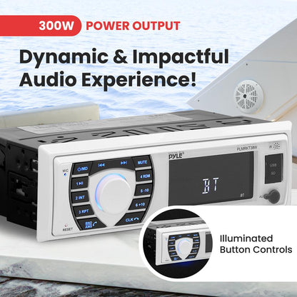 Marine Stereo Receiver Kit Waterproof Bluetooth 4 Speakers White