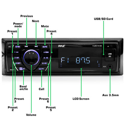 Marine Stereo Kit Bluetooth Streaming Waterproof Speakers Hands-Free Calling
