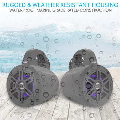 Waterproof Marine Speakers 300W Bluetooth LED Lights White