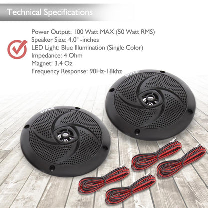 Waterproof Marine Speakers 100W LED Lights Low-Profile Slim Style