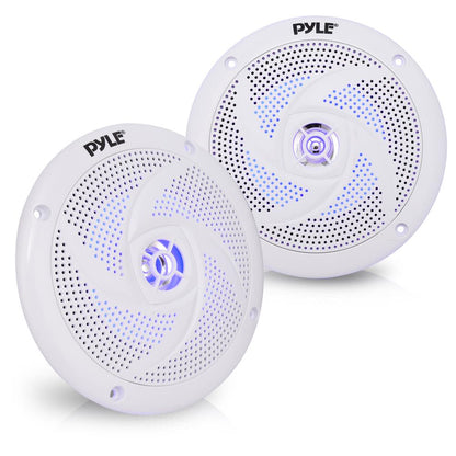 Marine Speakers Waterproof 180W LED Lights Low-Profile 5.25" Pair