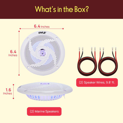 Marine Speakers Waterproof 180W LED Lights Low-Profile 5.25" Pair