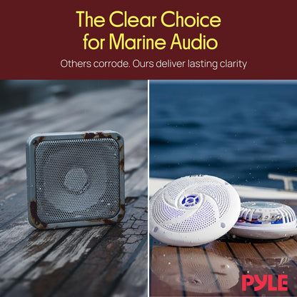 Marine Speakers Waterproof 180W LED Lights Low-Profile 5.25" Pair