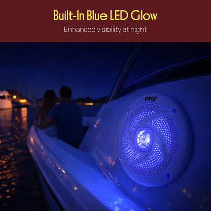 Marine Speakers Waterproof 180W LED Lights Low-Profile 5.25" Pair