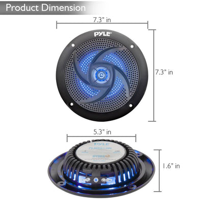 Marine Waterproof Speakers 6.5" - 240W, LED Lights, Slim Style, Blue