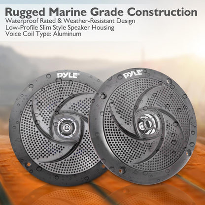 Marine Waterproof Speakers 6.5" - 240W, LED Lights, Slim Style, Blue