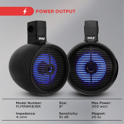 8" Marine Speaker Waterproof LED Lights ABS Construction