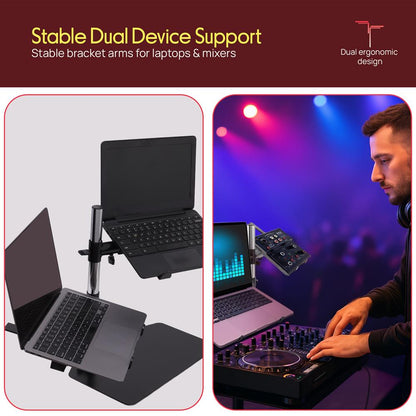 Laptop, Mixer & Studio Equipment Stand Holder Tabletop Mount, Universal Dual Device Placement, Adjustable