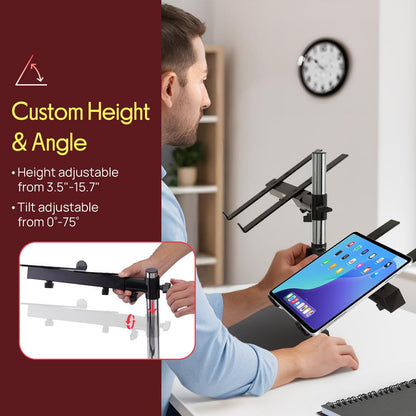 Laptop, Mixer & Studio Equipment Stand Holder Tabletop Mount, Universal Dual Device Placement, Adjustable