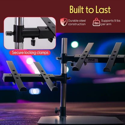 Laptop, Mixer & Studio Equipment Stand Holder Tabletop Mount, Universal Dual Device Placement, Adjustable