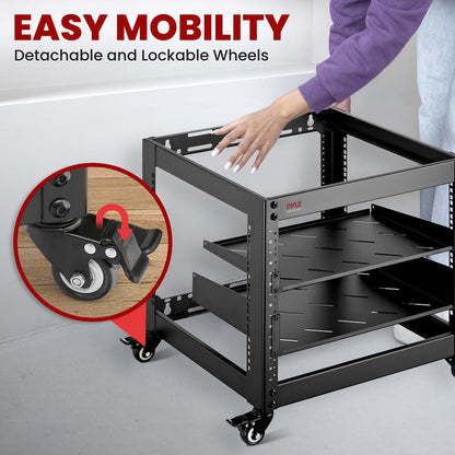 10U Open Frame Server Rack - Heavy-Duty Steel, Lockable Wheels, 440 lbs Capacity