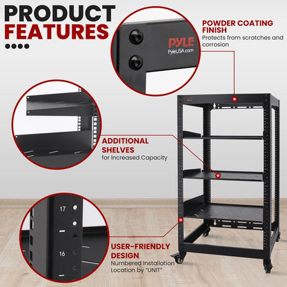 20U Open Frame Server Rack - Easy Mobility, Heavy-Duty Steel, Black