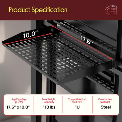 1Ux2 Server Rack Shelves - Universal Device Server Rack Mounting Tray