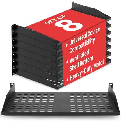8-Pc 1U Universal Server Rack Shelf, Heavy Duty Steel Tray (8-Pack)