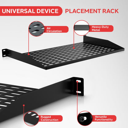 1U Server Rack Shelf, Ventilated Steel, 110 lbs Capacity