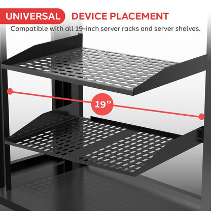 19" Server Rack Shelves, 110lbs Capacity, Ventilated Steel