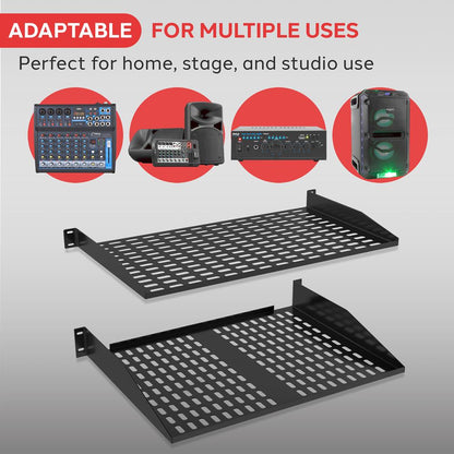 2U Server Rack Shelf 2 Pack - 110lbs Capacity, Vented Steel