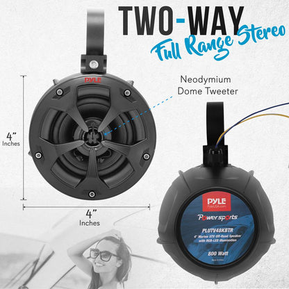 Waterproof Off-Road Speakers 800W RGB Lights Bluetooth Marine Grade