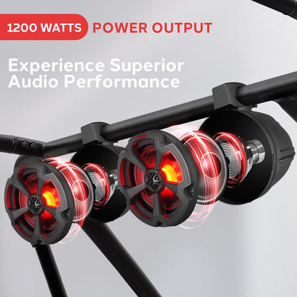 Marine Bluetooth Speakers, 1200W Waterproof, RGB Lights, Remote Control