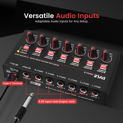 6-Channel Wireless Mixer, Low Noise, USB Sound Card, Compact Size