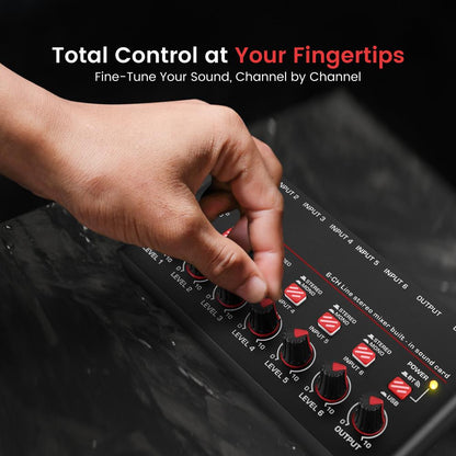 6-Channel Wireless Mixer, Low Noise, USB Sound Card, Compact Size
