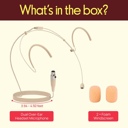 Double Over Ear Headset Mic - Hands-Free Omni Condenser, Beige