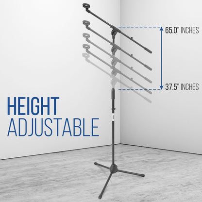 Foldable Tripod Mic Stand, Adjustable Height, Telescoping Boom Arm