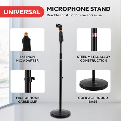 Microphone Stand - Adjustable Height, Lock-Tight Knob, Steel Construction