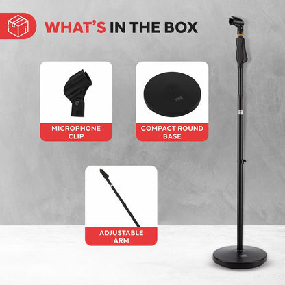 Microphone Stand - Adjustable Height, Lock-Tight Knob, Steel Construction