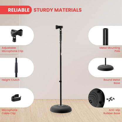 Adjustable Mic Stand, Secure Hold, Die-Cast Base, 36.2"-63.7"