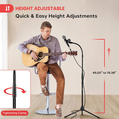 Tripod Mic Stand, Secure Hold, Adjustable 52"-79", Sturdy Steel