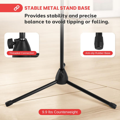 Tripod Mic Stand, Secure Hold, Adjustable 52"-79", Sturdy Steel