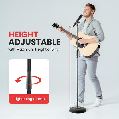 Microphone Stand - Universal Mic Mount With Heavy Compact Base, Height Adjustable (Pair)