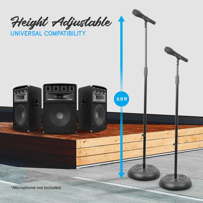 Universal Mic Stand Pair - Adjustable Height, Compact Base, Steel Alloy