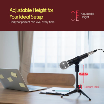 Desktop Microphone Stand - Compact Table Tripod Mic Holder Mount With Height Adjustment