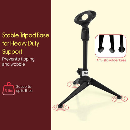 Desktop Microphone Stand - Compact Table Tripod Mic Holder Mount With Height Adjustment