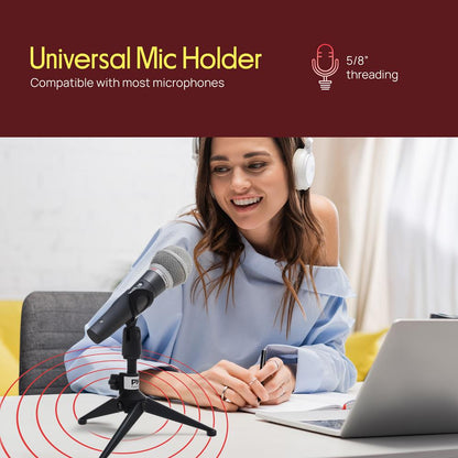 Desktop Microphone Stand - Compact Table Tripod Mic Holder Mount With Height Adjustment