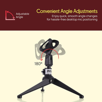 Desktop Microphone Stand - Compact Table Tripod Mic Holder Mount With Height Adjustment