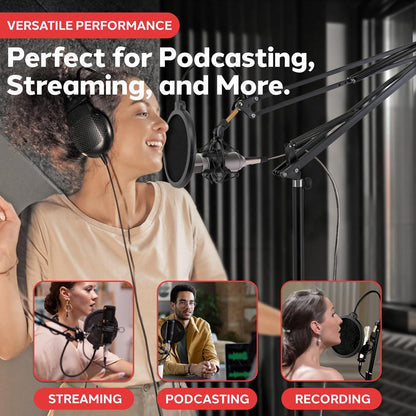 Adjustable Mic Boom Stand - Durable Metal, Pop Filter, Shock Mount