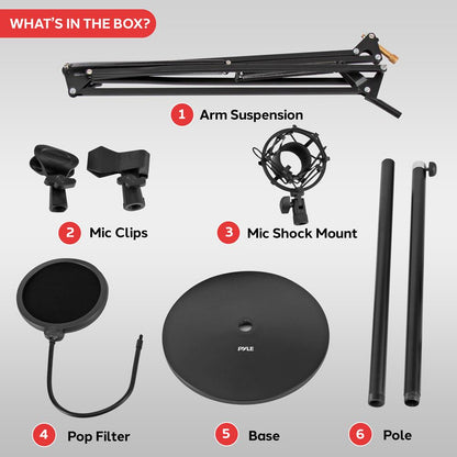 Adjustable Mic Boom Stand - Durable Metal, Pop Filter, Shock Mount