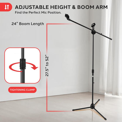 Adjustable Tripod Mic Stand Pair - Lightweight, Durable, 27.5-52" Height