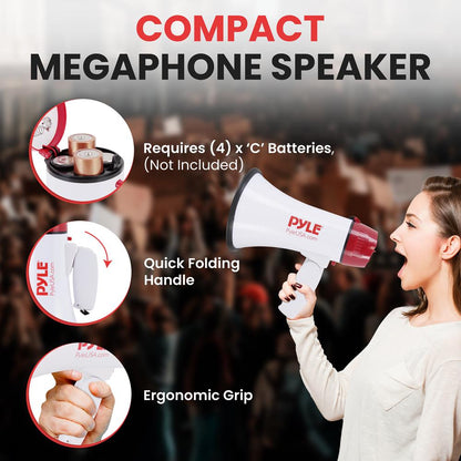 20W Megaphone Bullhorn, 800-Yard Range, Siren Mode, White