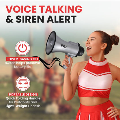 Portable Megaphone Speaker 30W Power Siren Mode Silver
