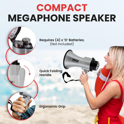 Portable Megaphone Speaker 30W Power Siren Mode Silver