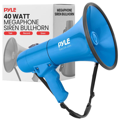 40W Megaphone Siren Bullhorn, Loud Sound, Portable, Blue