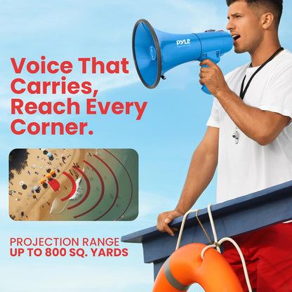 40W Megaphone Siren Bullhorn, Loud Sound, Portable, Blue