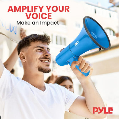 40W Megaphone Siren Bullhorn, Loud Sound, Portable, Blue