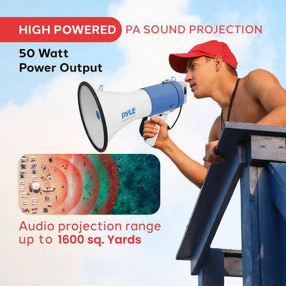 Portable Megaphone Speaker 50W Siren Alarm 1200-Yard Range