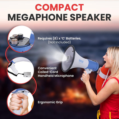 Portable PA Megaphone Speaker 50W LED Flashlight Battery-Powered