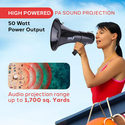 Megaphone Speaker - Pa Bullhorn With Siren Alarm Mode, Handheld Microphone, Aux Input, Volume Control